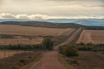 Road in the Altay, autumn morning