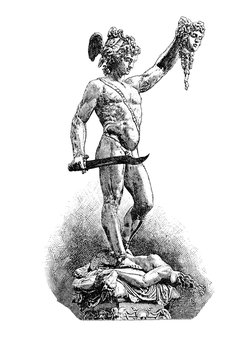 Perseus with the head of Medusa, bronze sculpture by Benvenuto Cellini in XVI century, located in Florence , Italy