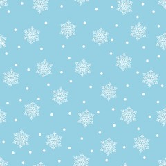 Naklejka na ściany i meble Merry Christmas and a Happy New Year! A set of seamless backgrounds with traditional symbols: snowflakes on a blue background. Vector illustration.