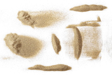 Pile desert sand isolated on white background, top view