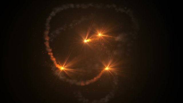 Fire comet light flying. Shining lights in motion with small particles. Ring of fire, Plasma ring on a dark background. 3D rendering, Abstract background.