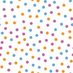 Bright seamless pattern with round dots drawn by hand with rough brush.