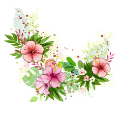 Hand drawn watercolor tropical plants