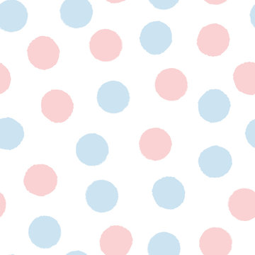 Round spots drawn with rough brush. Cute seamless pattern. Sketch, watercolor, paint.