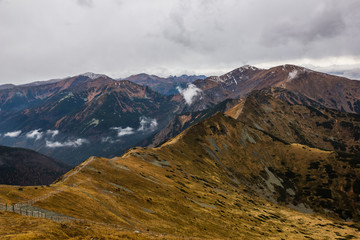 View from the peak of Kasprowy Wierch on the mountain massif  Czerwone Wierchy in Tatra mountains, Poland