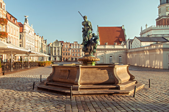 Neptune's Fountain - one of the four fountains on the Old Market Square in Poznan.