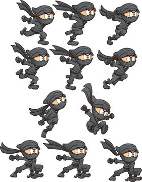 Cartoon ninja ready for animation. Vector clip art illustration with simple gradients. Each on a separate layer.