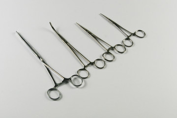 Medical surgical Instruments on white background.