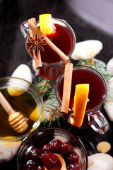 Christmas mulled wine in water, mulled wine with cinnamon and anise, drink with honey, mulled wine...