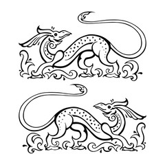 Dragon. Traditional Vector illustration. Ethnic tattoo style