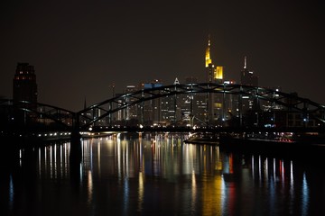 Frankfurt at night with bridge
