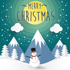 Fototapeta na wymiar merry christmas winter landscape greeting card design vector