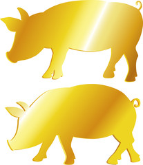 golden pig symbol abundance, prosperity - vector illustration