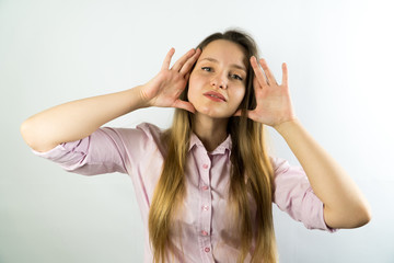 Fototapeta premium beautiful woman on white background with some emotions