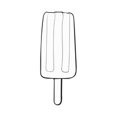 Hand drawn black and white contour stick ice cream bar, popsicle with matcha tea, sketch vector illustration isolated on white background.