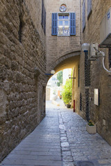 Ancient stone streets and walls of the ancient city of Jaffa, Israel