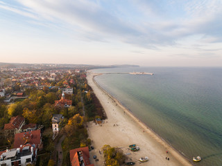Beach of Sopot, top view - obrazy, fototapety, plakaty