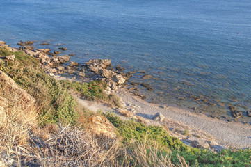 High view of blue sea with natural costeline on island