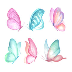 Set of watercolor butterfly.