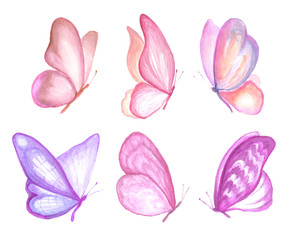 Set of watercolor butterfly.