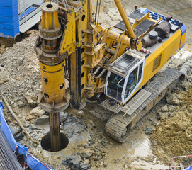 Drilling machine at construction site