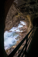 Gorge or ravine - deep valley with straight sides. Partnachklamm in Garmisch-Partenkirchen, Germany.