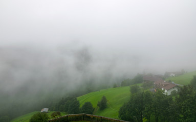 Fototapeta premium Misty morning at sunrise, Country side, Fugen, Alps, Tyrol, Austria, Europe
