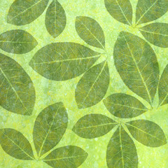 Green and yellow artistic background with pencil-drawn leaves