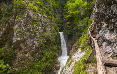 Fototapeta na wymiar Walking through the Wolfsklamm Canyon in the Karwendel Alps, Stans in Tyrol, Alps, Tyrol, Austria, Europe