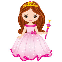 Fototapeta na wymiar Vector Beautiful Princess in Pink Dress 