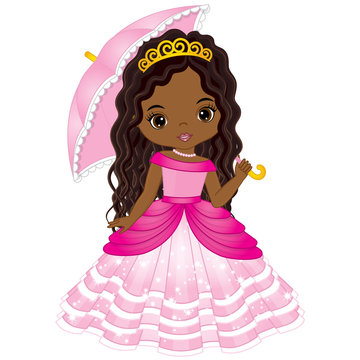 Vector Beautiful African American Princess in Pink Dress 