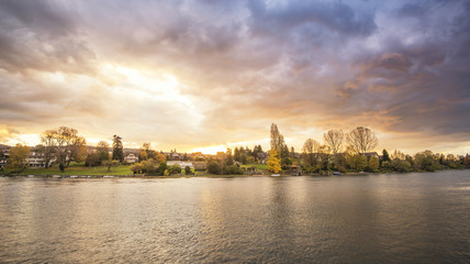 Fototapeta premium Beautiful of sunset lake and mountain landscape in Switzerland