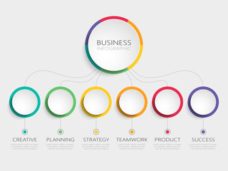 Abstract 3D Infographic Template with 6 steps for success. Business circle template with options for brochure, diagram, workflow, timeline, web design. Vector EPS 10