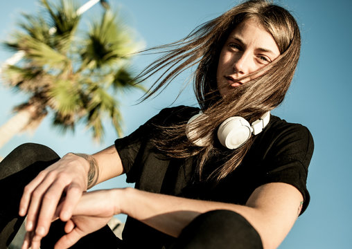 Skater Woman In The Beach