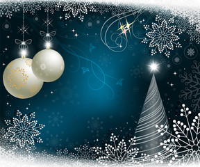 christmas blue background with christmas tree