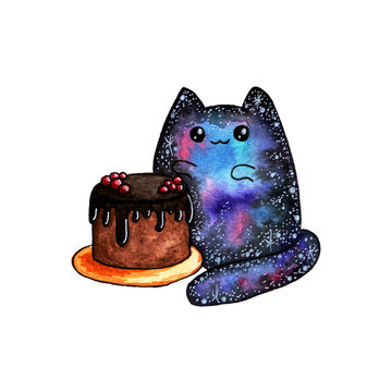 Cosmic Cat With Cake. 