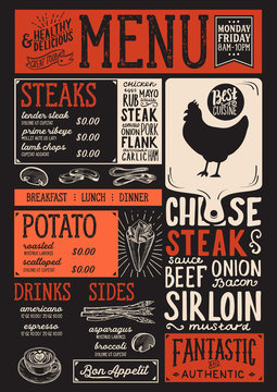 Steak menu restaurant, food template.