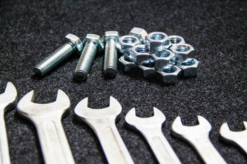   Spanners with nuts and bolts  