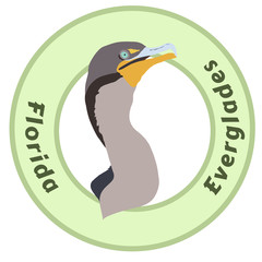 Everglades National Park, Florida Cormorant Logo, Bumper Sticker Idea - Digital Clipart Illustration