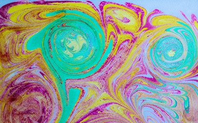 Abstract blue and pink pattern. Paper marbling in traditional turkish art style - ebru. Colorful...