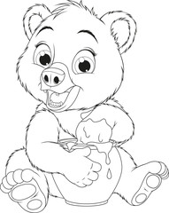 Funny bear with a pot of honey