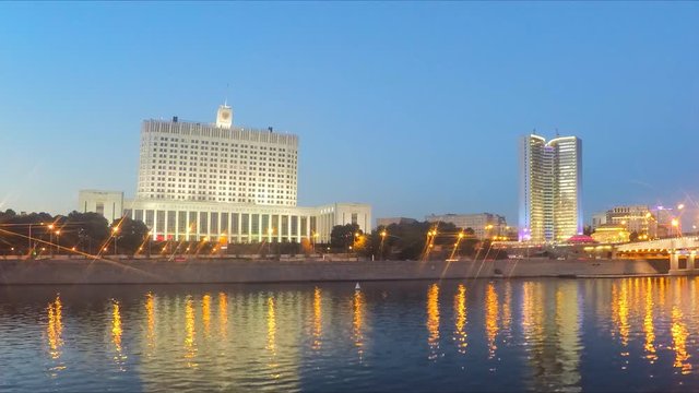 Evening On The River Bank In Moscow center Timelapse