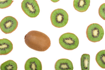 Fototapeta premium sliced kiwi fruit isolated on white background. Flat lay pattern. Top view