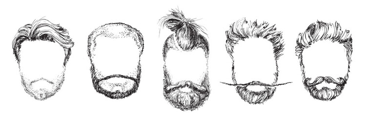 Hair and Beards, Fashion Vector Illustration Set. identikit
