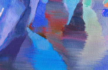 Oil Painting closeup texture background with blue, lilac white colors vivid colorful creative detailed vibrant brush strokes