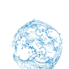 Blue water splashes over white background. 3D illustration
