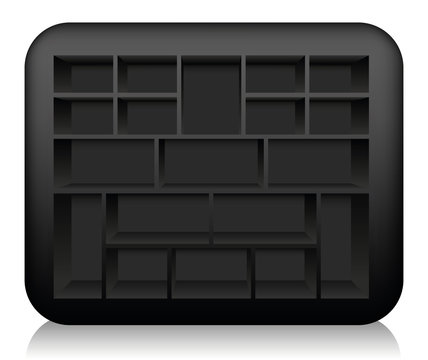 Empty black type case with rounded edges, to be filled - isolated vector illustration on white background.