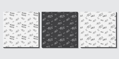 Fototapeta na wymiar Set of seamless pattern pattern - hand drawn words and calligraphy. Seamless texture for promo, commercial and special offers design. Background for black friday and sale