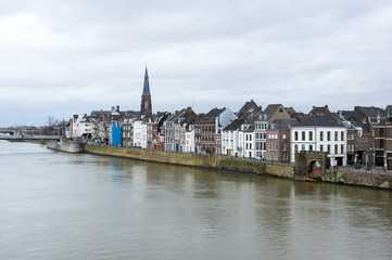Fototapeta na wymiar View of Maastricht city centre on the Meuse river