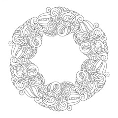 Vector mandala in black and white. Round pattern for coloring. Abstract frame